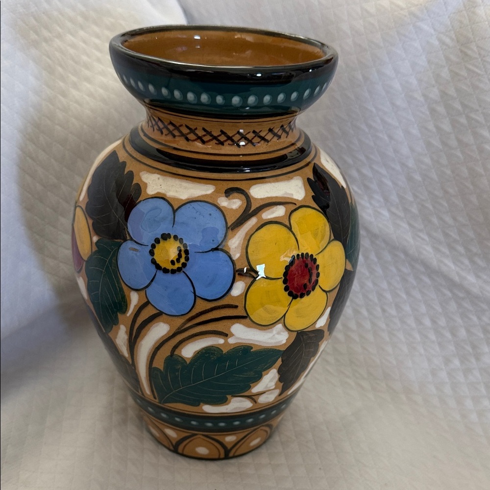 Vintage MCM Italian Pottery Vase Hand Painted Floral Majolica Signed 5029-P Ital